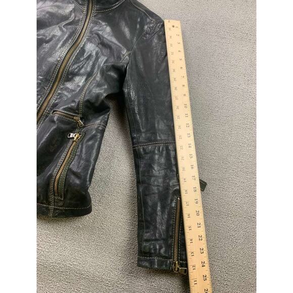 Napapijri Lamb Leather Jacket Women M Black Multi Zipper Detail Western Biker - Picture 7 of 12